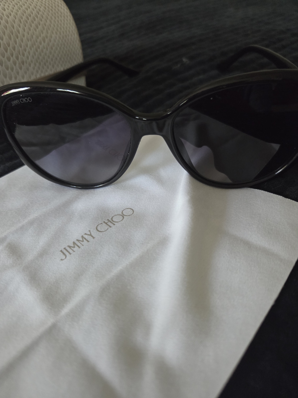 Jimmy Choo Black Cat-Eye Sunglasses with Dark Lenses